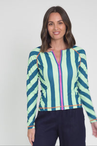 Rosa Blue Stripe Zip Rash Vest,Video