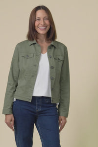 Danielle Khaki Stretch Jean Jacket,Video