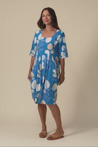 Myley Blue Leaf Linen Cotton Dress