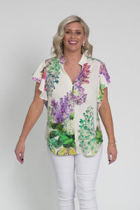 Tierra Wisteria Alba Linen Blend Top,Video