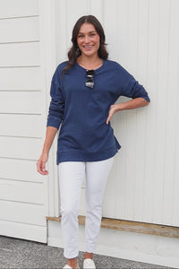 Easy Navy Cotton Crew Sweatshirt,Video