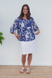 Hepburn Blue Flower Linen Blend Top,Video