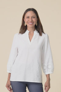 Loretta White Cotton Embroidered Blouse,video