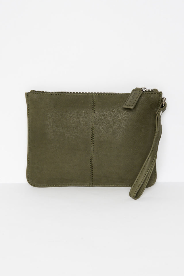 Queens Olive Leather Clutch - Blue Bungalow