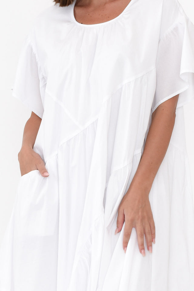 Alena White Angle Tier Cotton Dress