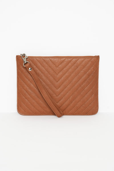 Astrid Tan Quilted Leather Pouch