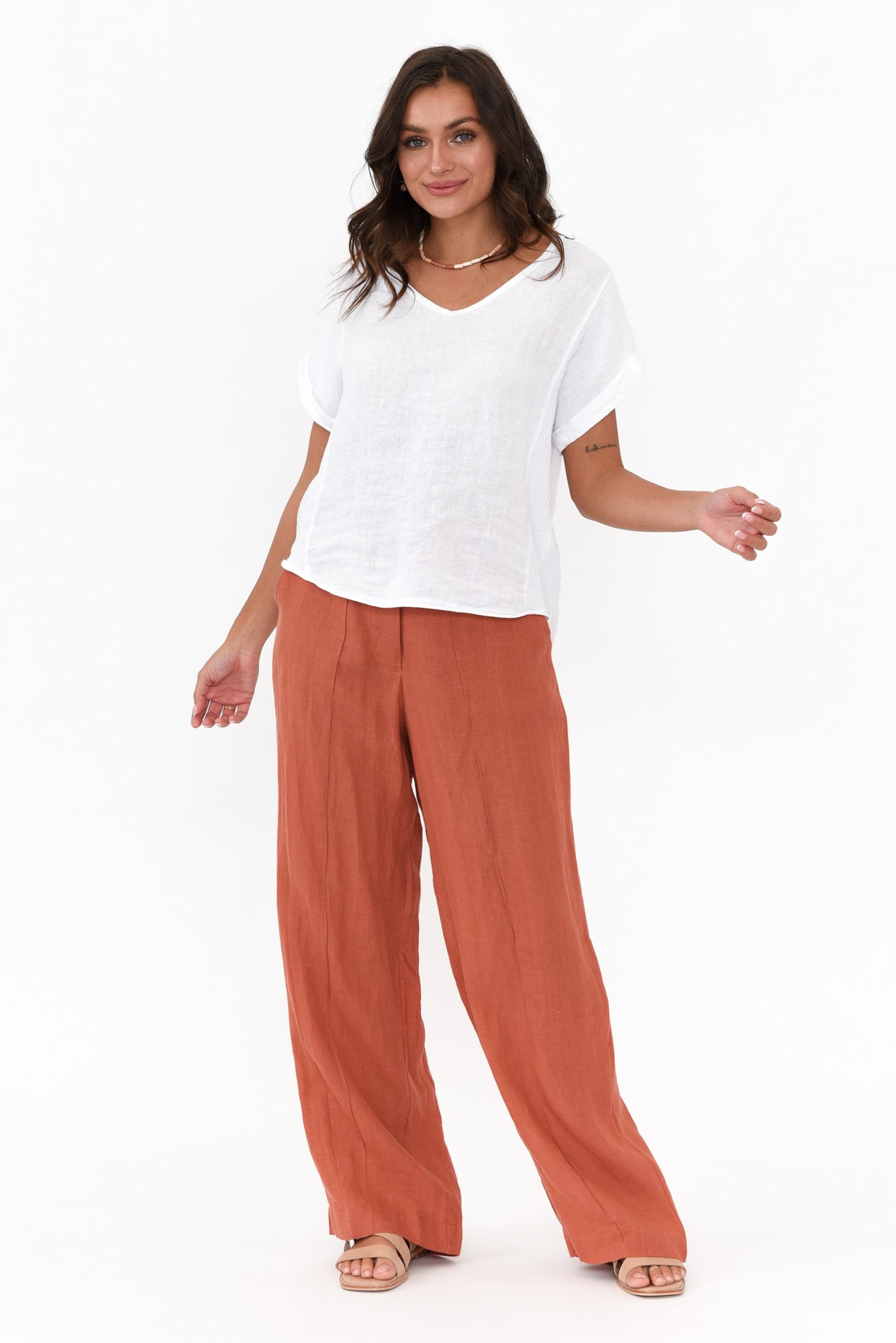 Shop Women's Rust Linen Cargo Pants Online