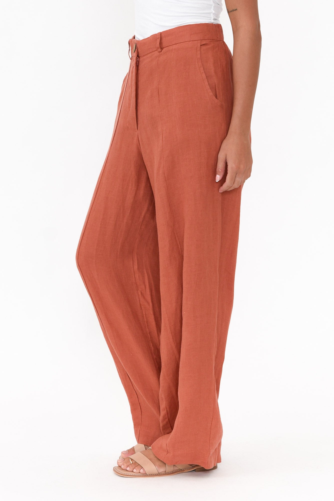 Shop Women's Rust Linen Cargo Pants Online