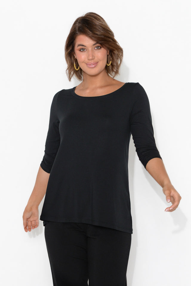 Black 3/4 Sleeve Micro Modal Swing Top   image 1