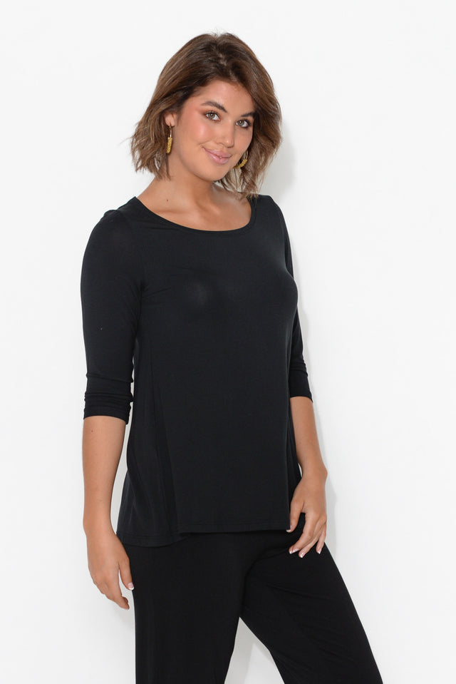 Black 3/4 Sleeve Micro Modal Swing Top image 3