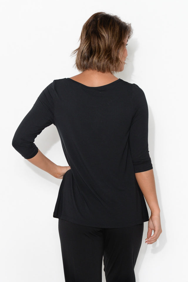 Black 3/4 Sleeve Micro Modal Swing Top image 4