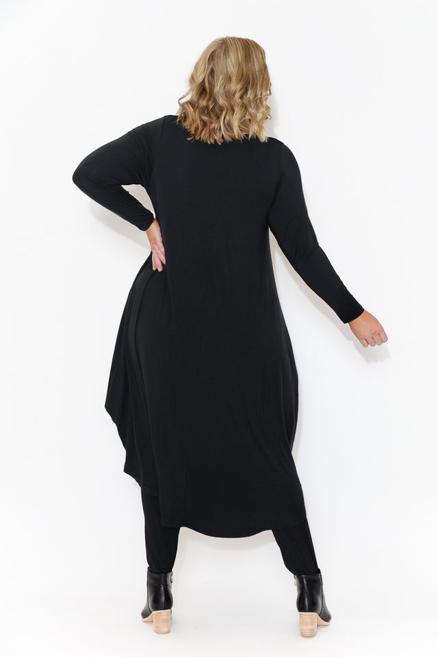 Black Long Sleeved Micro Modal Drape Dress image 10