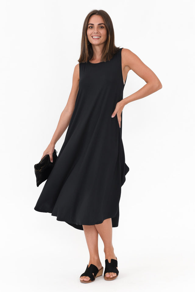 Black Micro Modal Sleeveless Tri Drape Dress  
