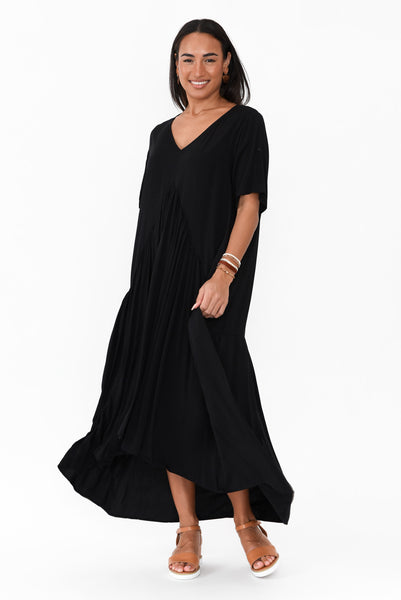 Black Peak Maxi Dress - Stylish 100% Rayon Fabric | Blue Bungalow ...