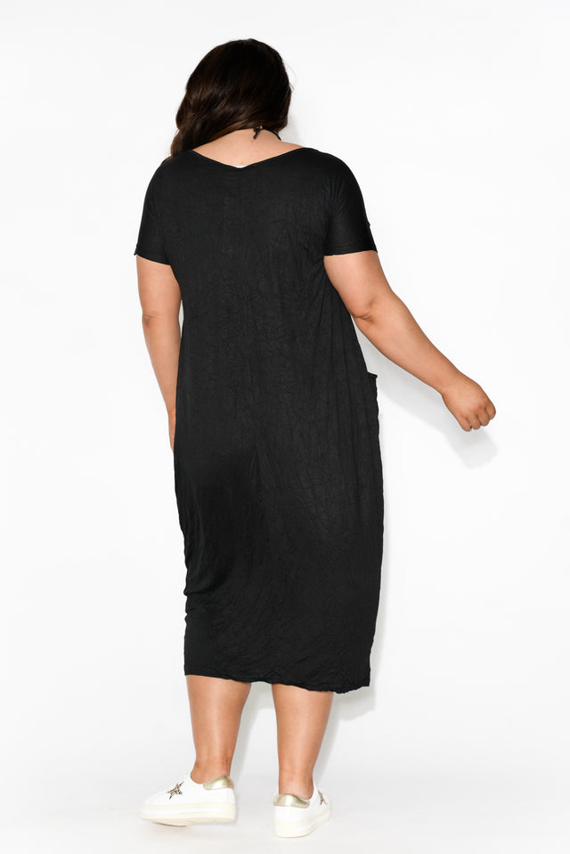Black Pocket Crinkle Cotton Maxi Dress