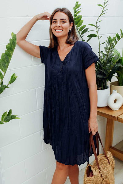 Sabina Pink Stripe Crinkle Cotton Dress