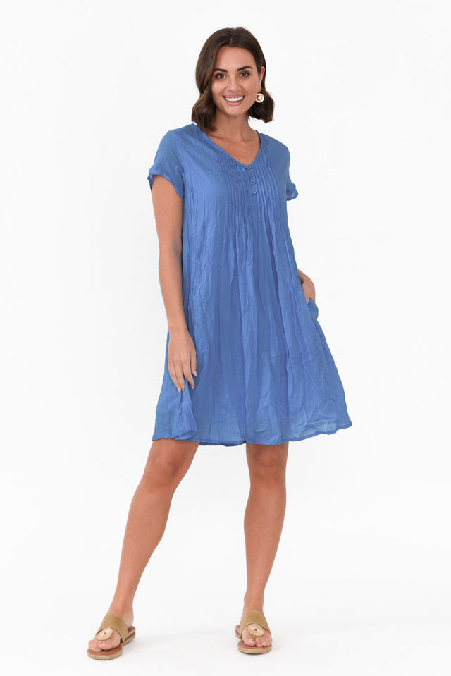 Sabina Cobalt Crinkle Cotton Dress