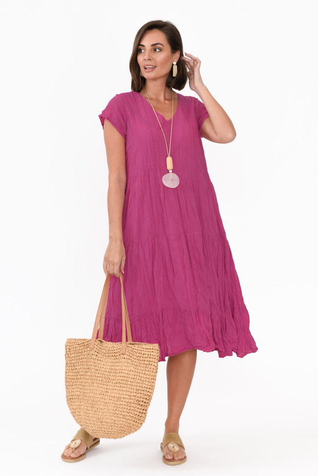 Carmen Hot Pink Crinkle Cotton Dress   alt text|model:MJ;wearing:S/M image 1