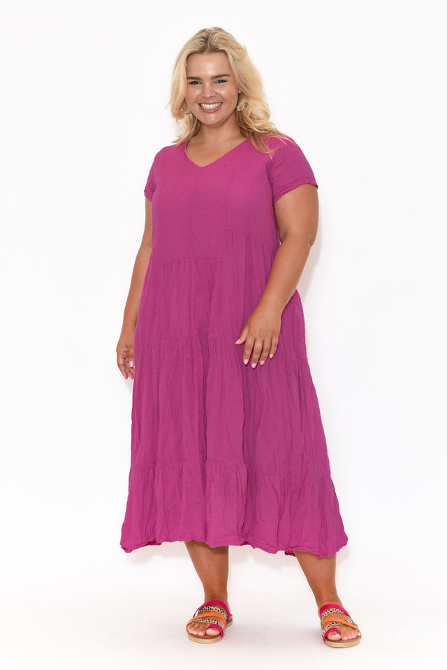 Carmen Hot Pink Crinkle Cotton Dress image 5