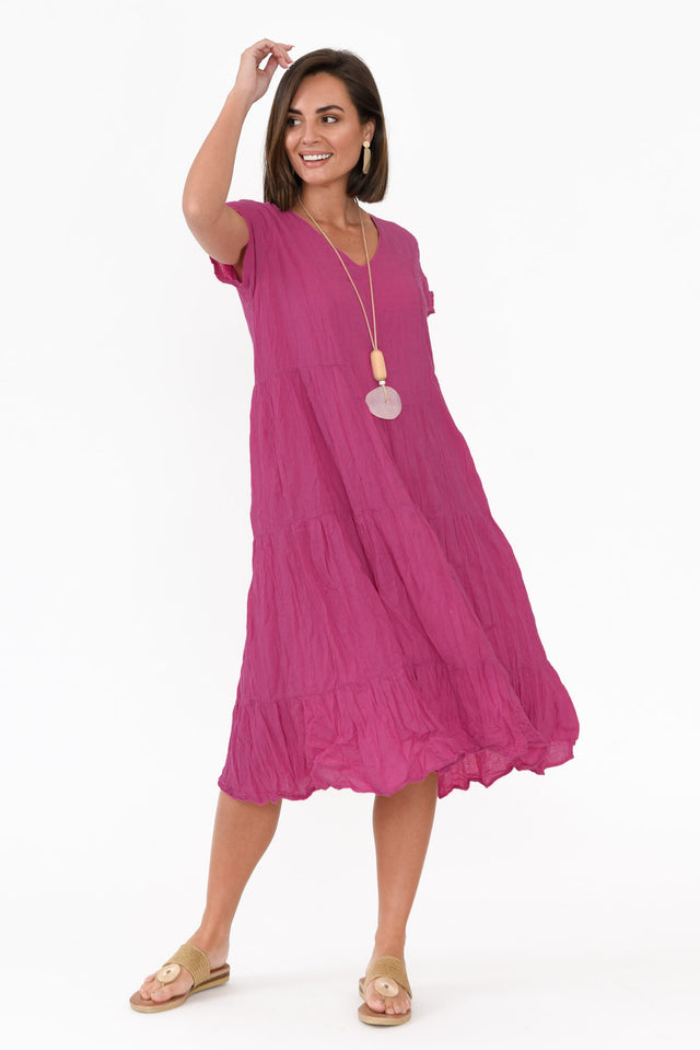 Carmen Hot Pink Crinkle Cotton Dress image 2