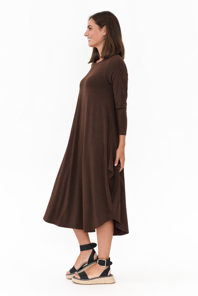 Chocolate Marle Long Sleeved Micro Modal Drape Dress image 4
