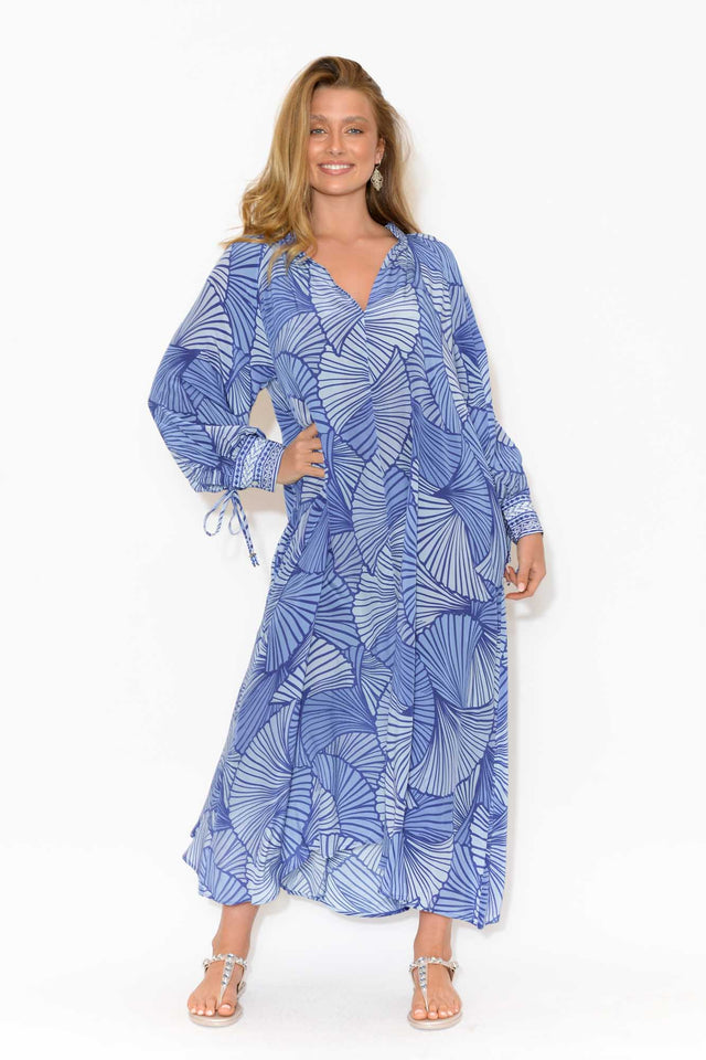 Cyrilla Blue Geometric Silk Dress image 1