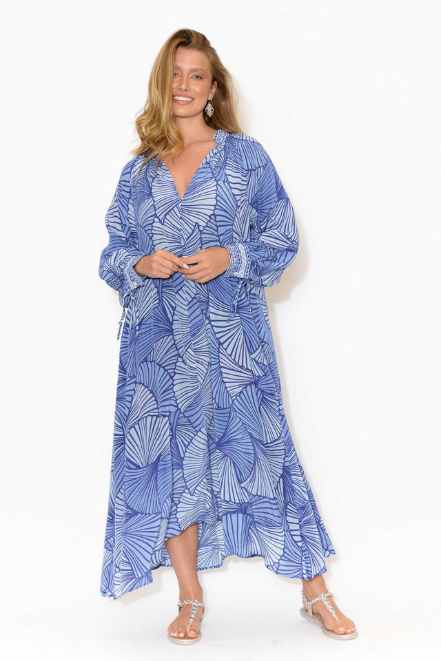 Cyrilla Blue Geometric Silk Dress