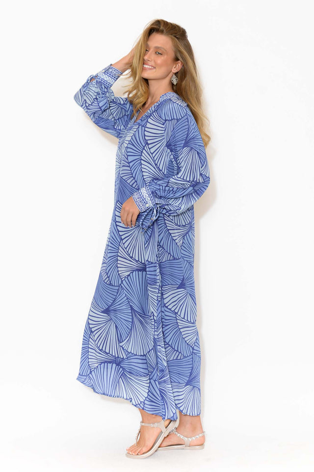 Cyrilla Blue Geometric Silk Dress image 4