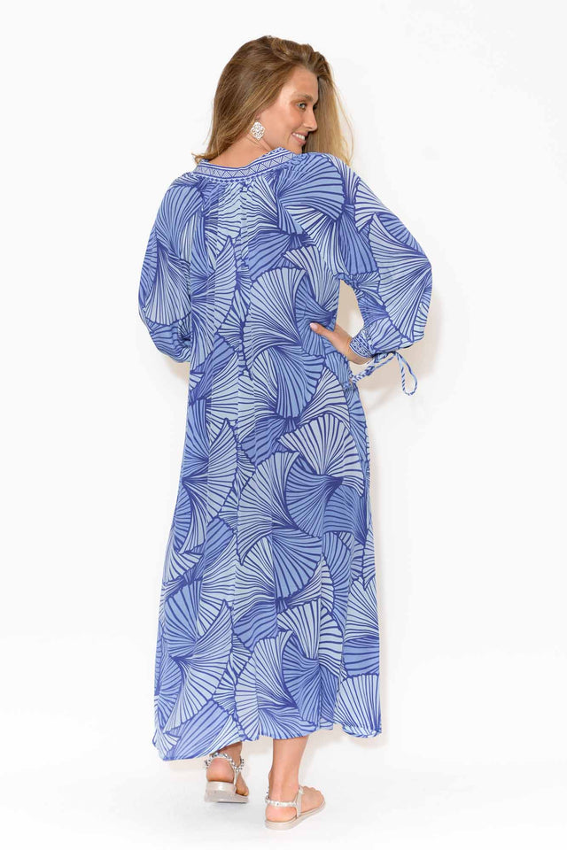 Cyrilla Blue Geometric Silk Dress