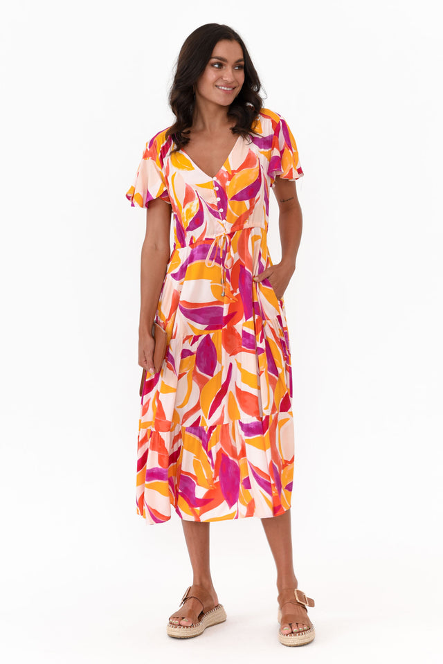 Dahlia Orange Abstract V Neck Dress image 6