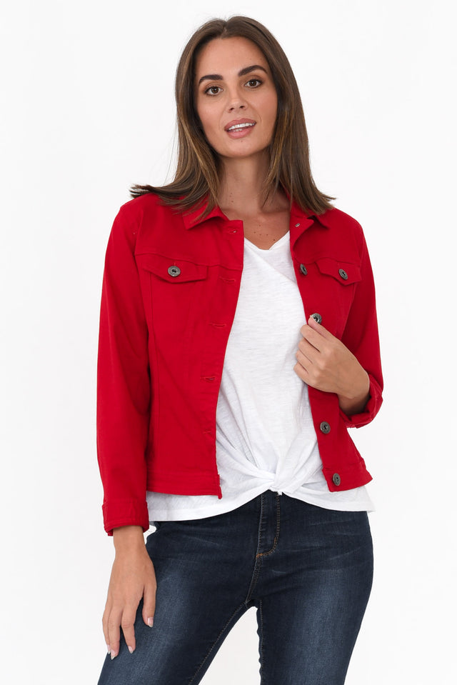 Danielle Red Stretch Jean Jacket   image 2