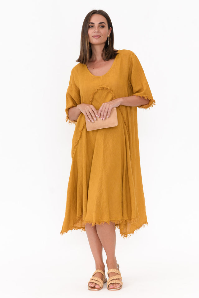 Desmond Mustard Linen Frayed Dress   image 1