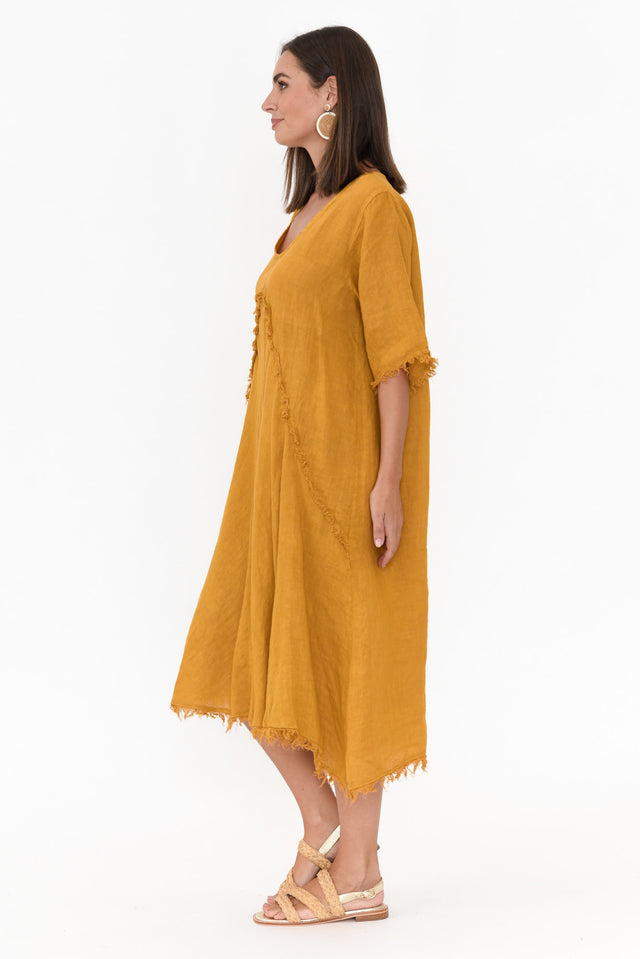 Desmond Mustard Linen Frayed Dress image 3