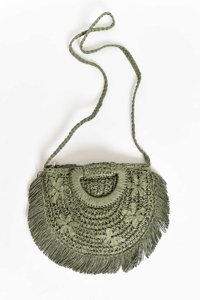 Finley Khaki Woven Fringe Bag image 1