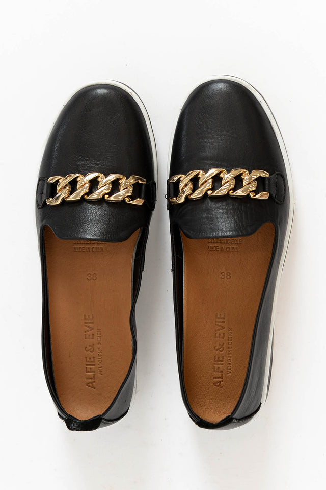 Gigi Black Leather Chain Loafer