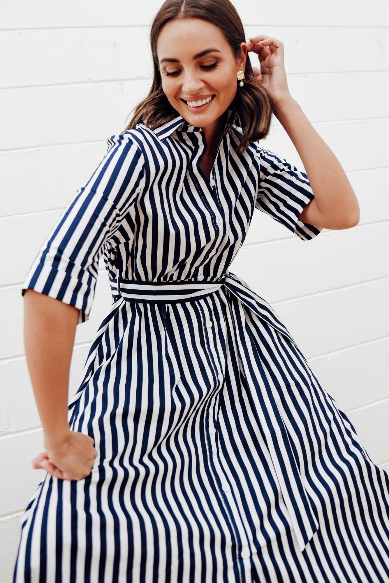 Navy striped shop shirt dress