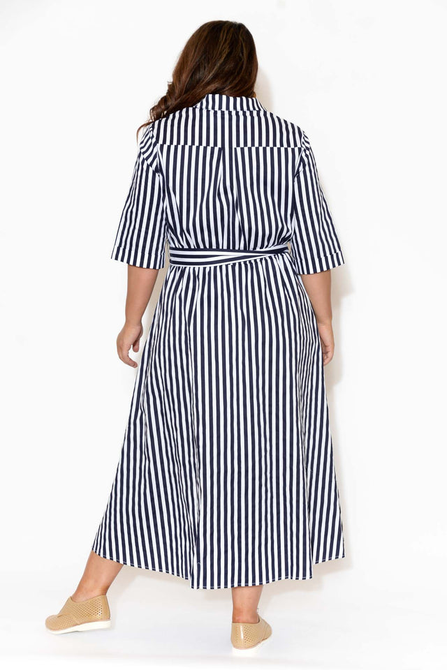 Grace Navy Stripe Cotton Poplin Dress
