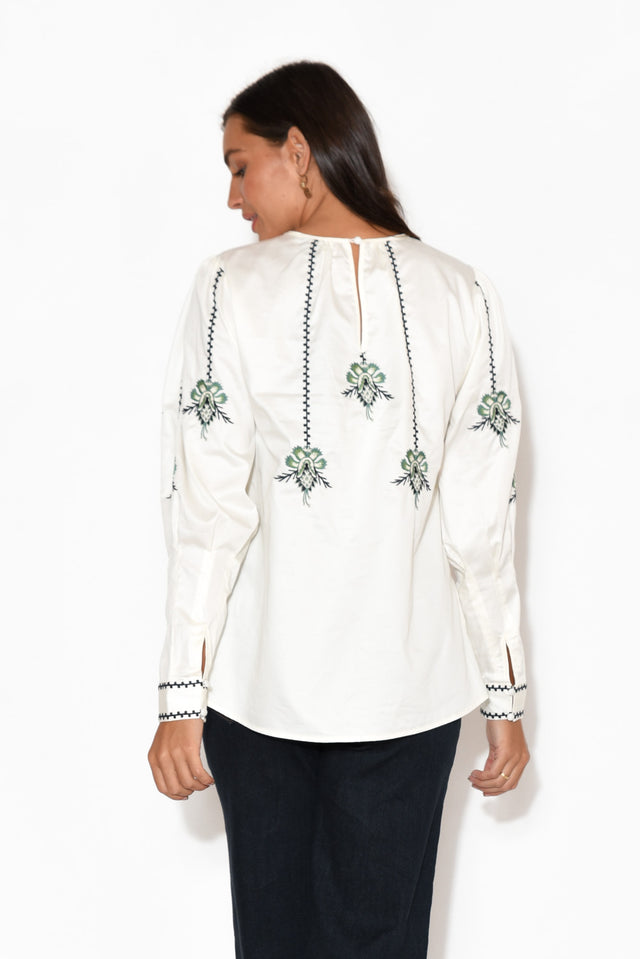 Grove White Embroidered Bishop Sleeve Top image 4