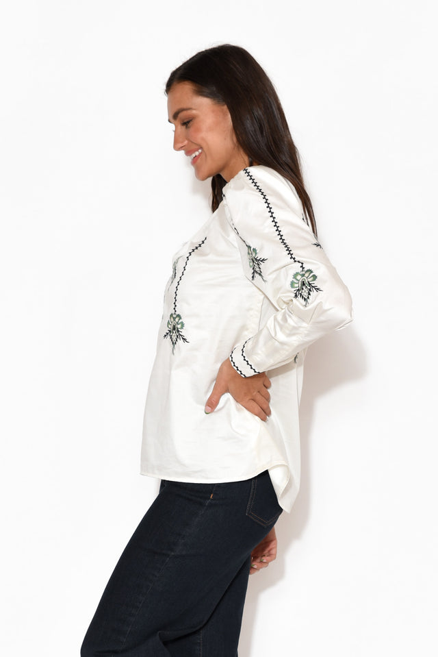 Grove White Embroidered Bishop Sleeve Top