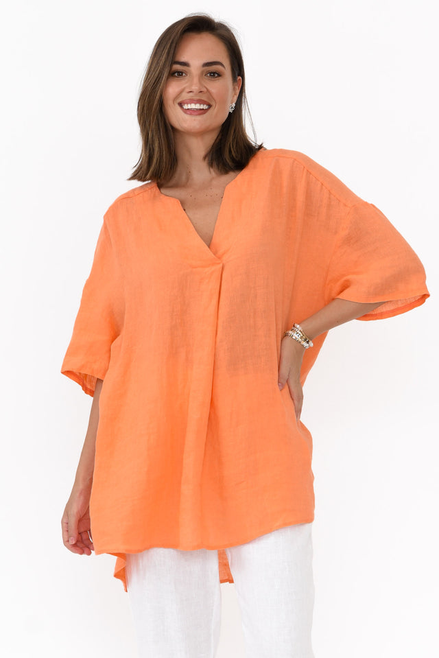Holland Orange Linen V Neck Tunic