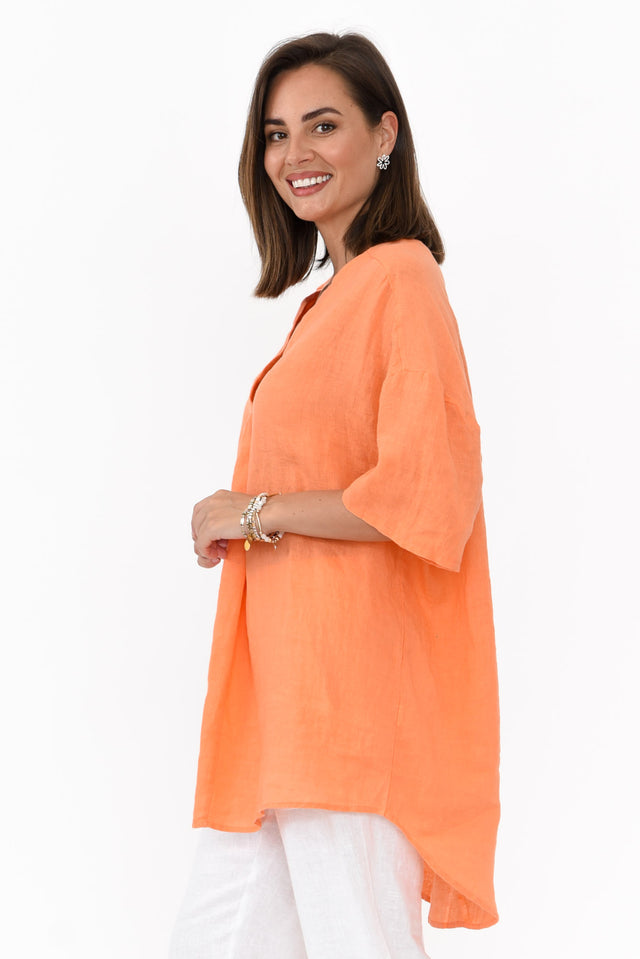 Holland Orange Linen V Neck Tunic