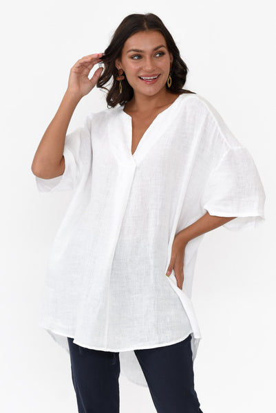 Holland White Linen V Neck Tunic - Blue Bungalow AU