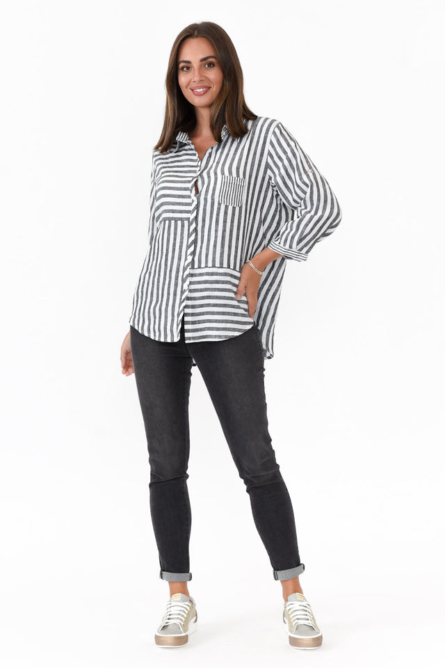 Hyatt Charcoal Stripe Linen Shirt image 2
