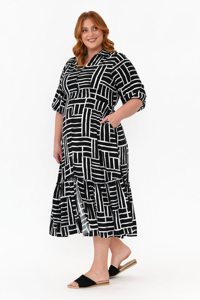Imari Black Stripe Collared Dress image 9