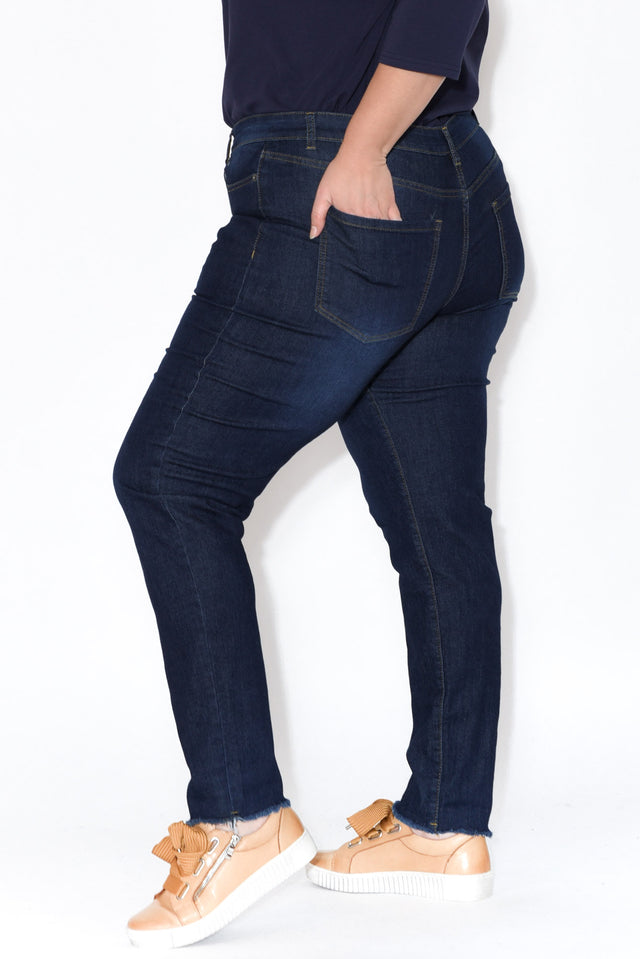 Indiana Dark Denim Frayed Slim Fit Jeans image 9