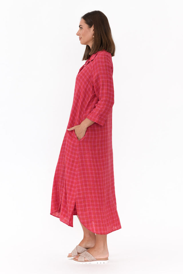 Jonah Pink Check Linen Button Dress image 4
