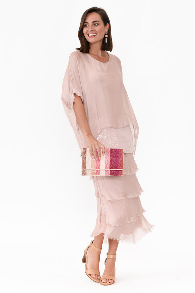 Katerina Blush Sequin Silk Overlay Maxi Dress