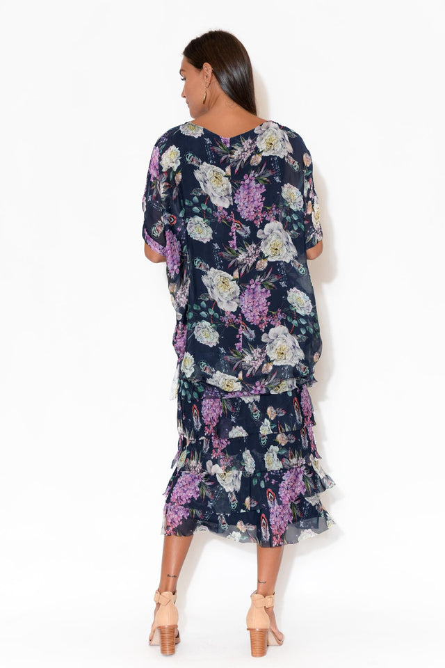 Katerina Navy Floral Silk Overlay Maxi Dress