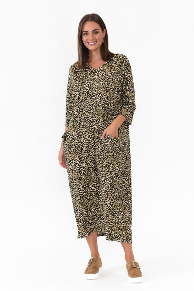 Kenna Khaki Leopard Pocket Dress thumbnail 3