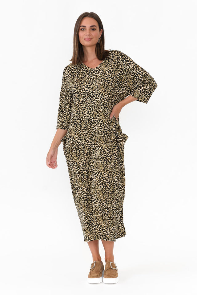 Kenna Khaki Leopard Pocket Dress   thumbnail 2